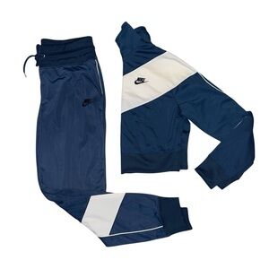 Nike Blue & White Cropped Full Zip Top Tracksuit 2 Piece Set Womens Size Medium